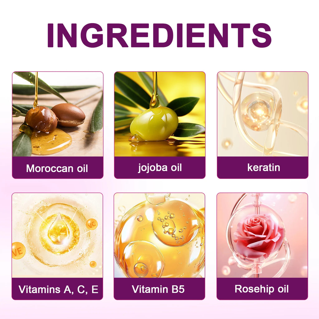 Amococo 3/6/8pcs Hair Serum Capsules 40 Capsules Moroccan Oil Keratin Essence Hair Oil Vitamin E Pro Vitamin B5 Jojoba Oil Rosehip Oil Smooth Moisturizing Hair Care Serum for Frizzy Dry Hair