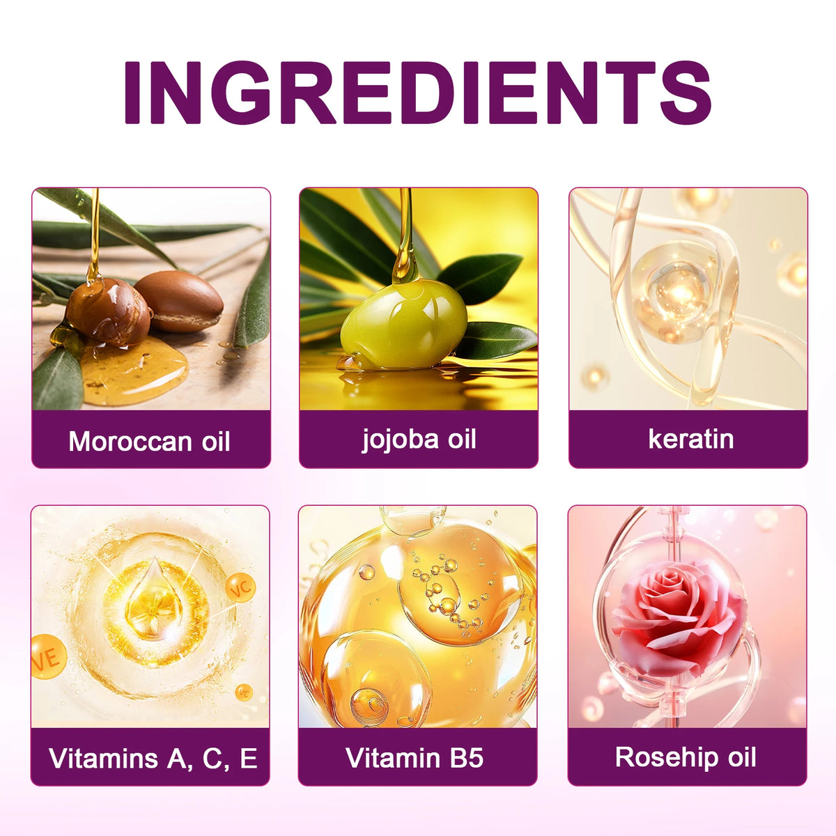 Amococo 3/6/8pcs Hair Serum Capsules 40 Capsules Moroccan Oil Keratin Essence Hair Oil Vitamin E Pro Vitamin B5 Jojoba Oil Rosehip Oil Smooth Moisturizing Hair Care Serum for Frizzy Dry Hair