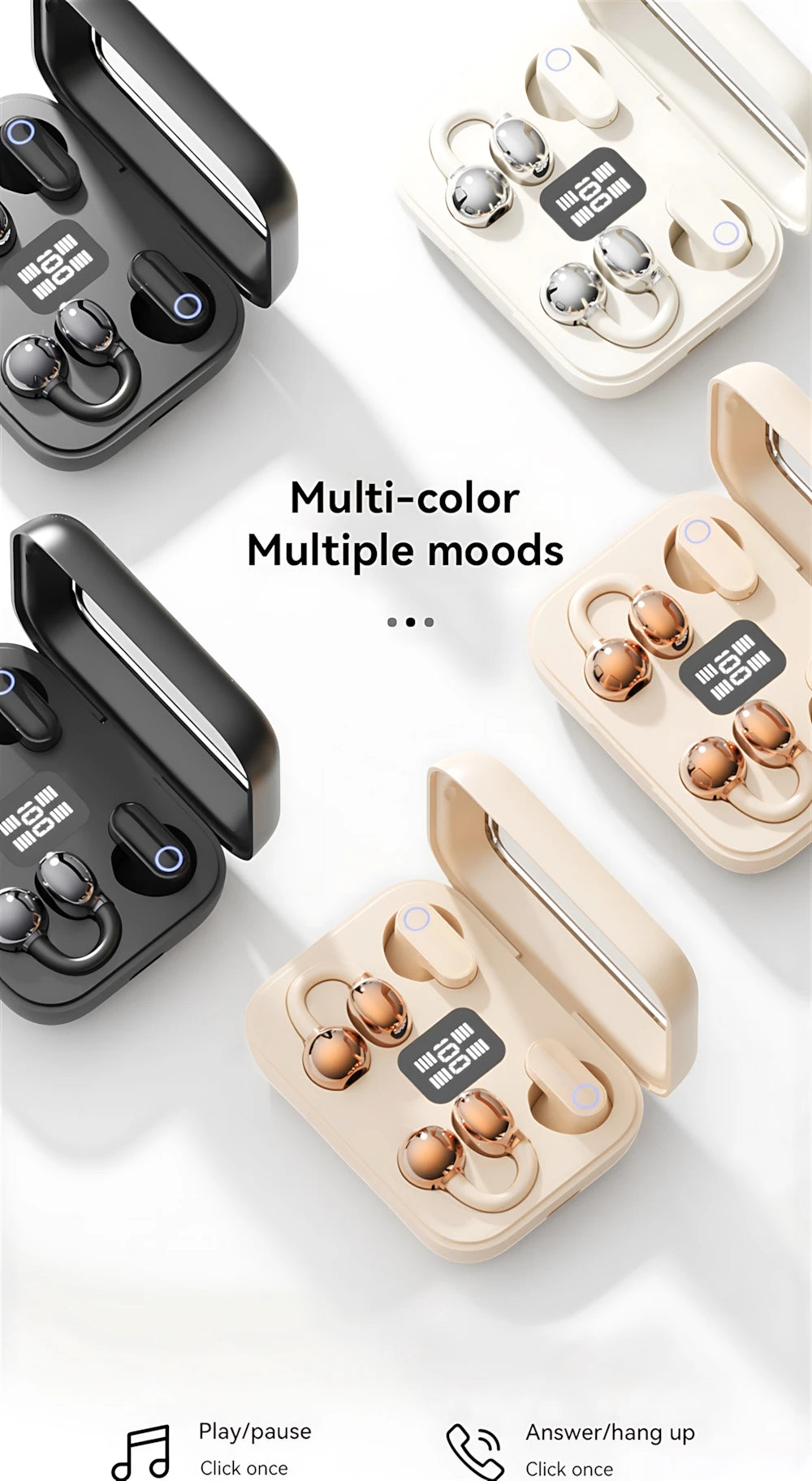 Twin Earphone Open In-ear Type HIFI Bass 2in1 Low-Latency Game Headset High-definition Electric Quantity Digital Display Earplug