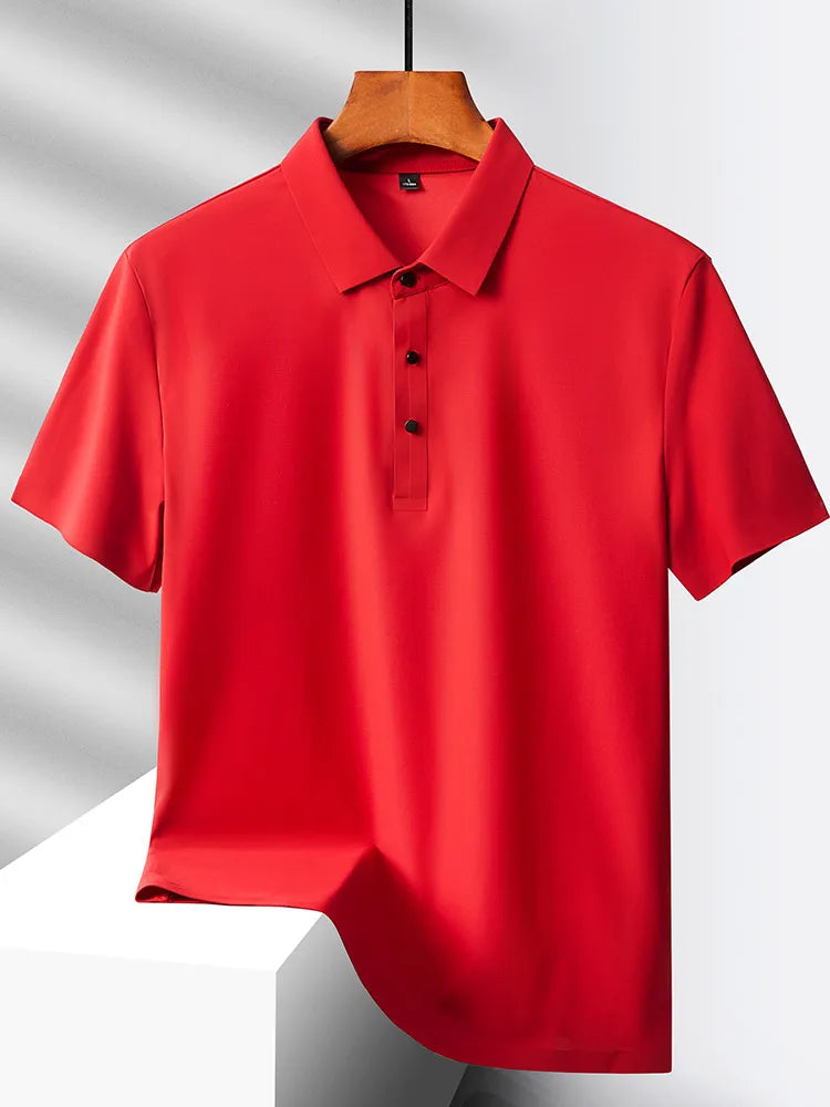 HeyMOMO Men's Ice Silk Polo Shirt - Short Sleeve Quick Dry Mesh Casual