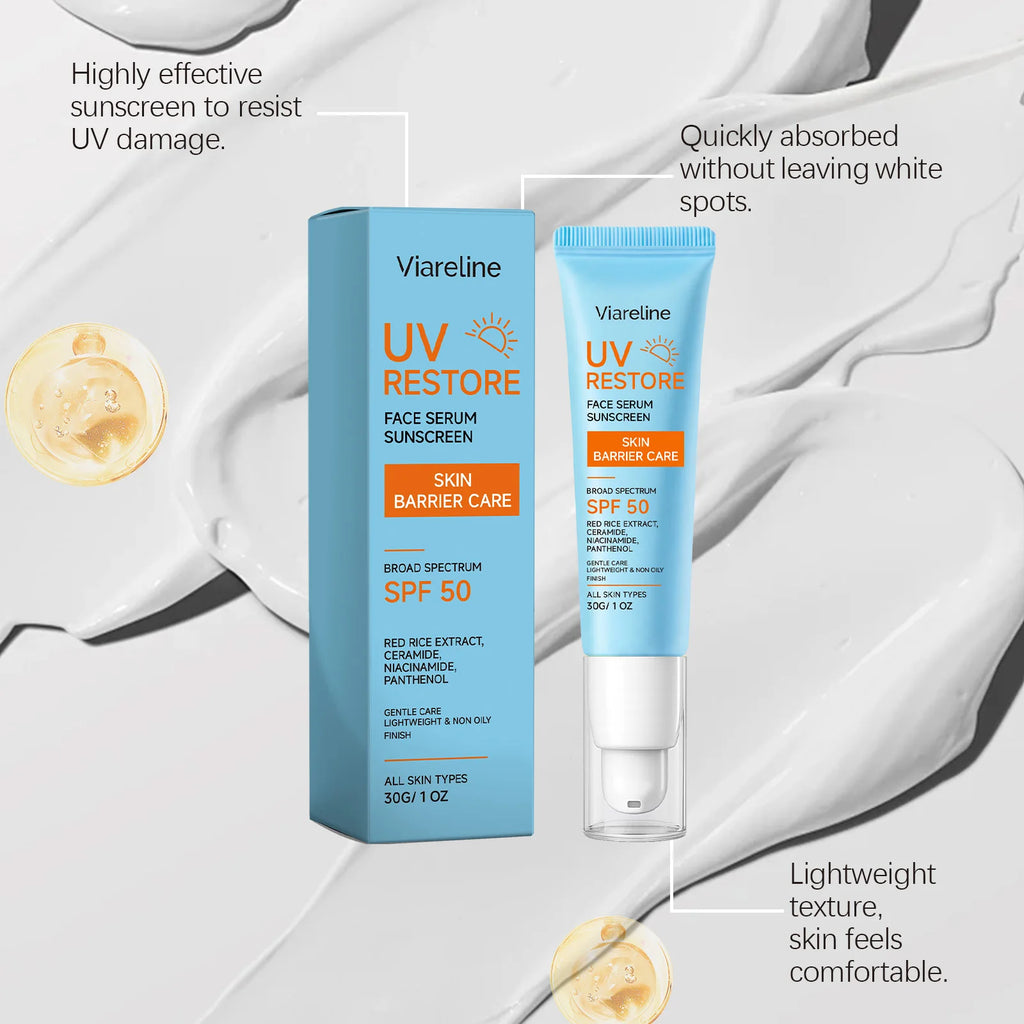 Face Sunscreen SPF 50 Niacinamide Ceramide Non Greasy Broad Spectrum Skin Barrier Protection All Skin Types Lightweight UV Serum
