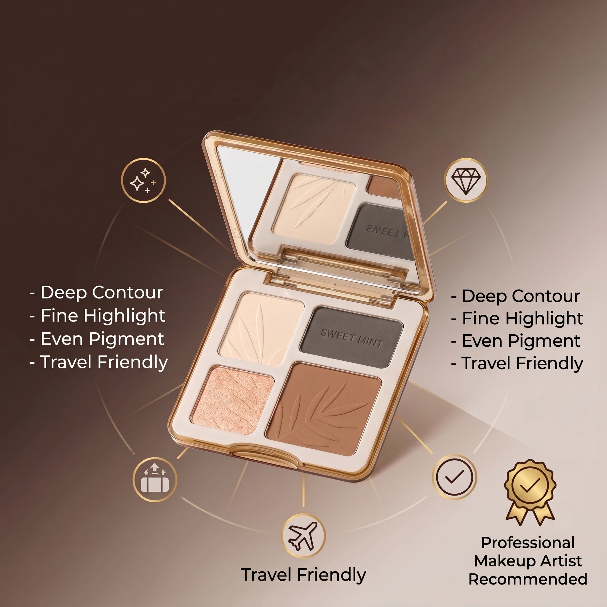 Sweetmint 4-Color Contour Palette Highlight & Contour Integrated Fine Texture Easy to Blend Beginner Friendly