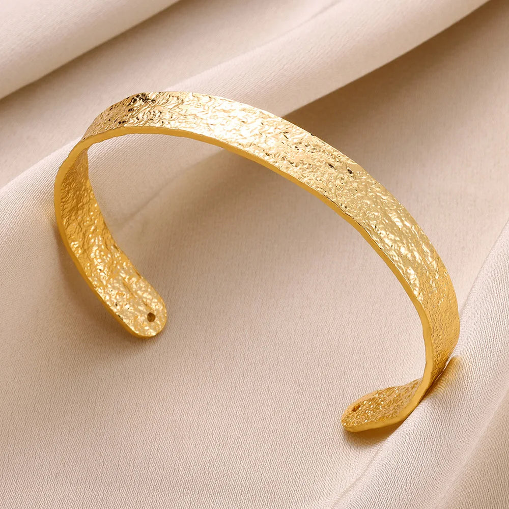 Stainless Steel Wide Bangles For Women'S Luxury Gold Color Chunky Flower Cuff Bangle Bracelet Femme Vintage Wedding Jewelry Gifts