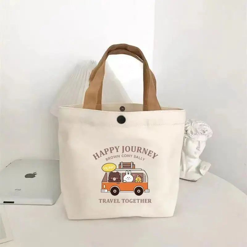 Bear Shape Canvas Tote Bag For Women Cute Mini Handheld Lunch Bag Student School Bag Gift Bag