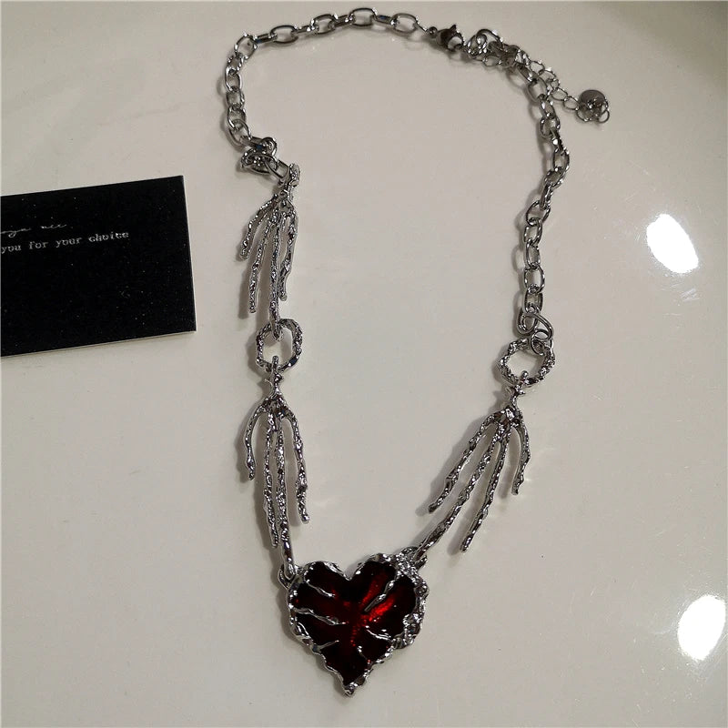 Punk Rock Y2K Black Star Cross Red Heart Pendant Ghost Claw Choker Chain Necklace Men Women'S Goth Vintage Grunge Emo Accessories