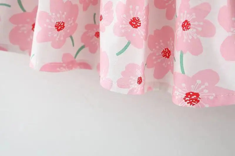 Beach Party Baby Girl Flower Dress Summer New Sweet Bow Children'S Clothing+Hat (9 Months -3 Years Old)