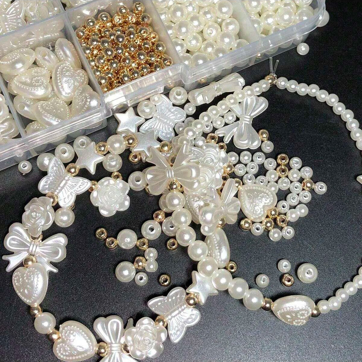 800Pcs White Mixed Acrylic Pearl Polished Loose Beads Set Elegant For Diy Jewelry Decors Handmade Craft Jewelry Making