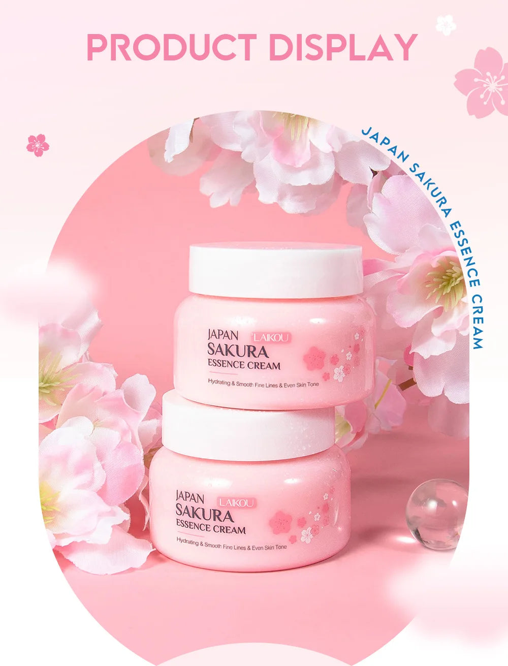 2pcs LAIKOU Japan Sakura Essence Face Cream Cherry Blossom Smoothing Facial Cream Moisturizing Hydration Korean Skin Care