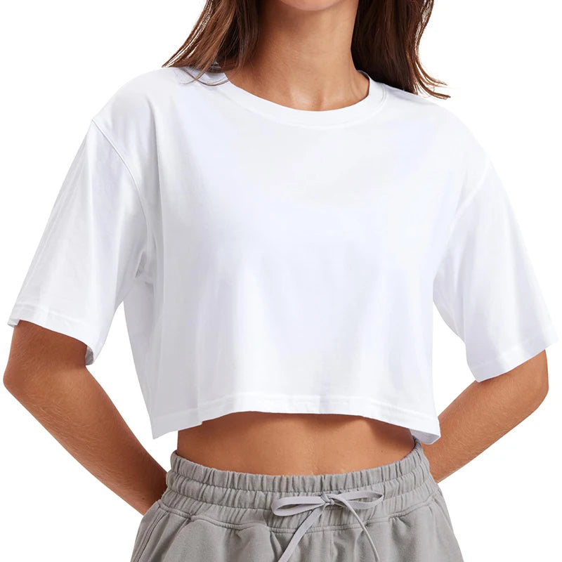Harajuku Shirt Funny Y2K Women's Crop Tops Casual Female White Crop Tops T-shirt Round Neck Short Loose Tees Summer Streetwear