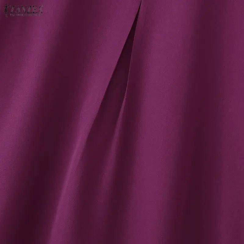 Women Casual A-Line Midi Dress Stand Collar Half Puff Sleeves Solid Color Loose Dresses ZANZEA Minimalist Daily Wear Vestidos