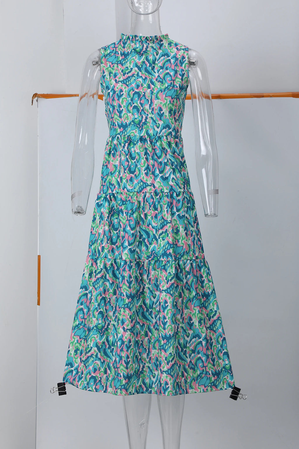 New European and American Summer Cross-border Seaside Vacation Mid to Long Sleeveless V-neck Tassel Abstract Print Dress