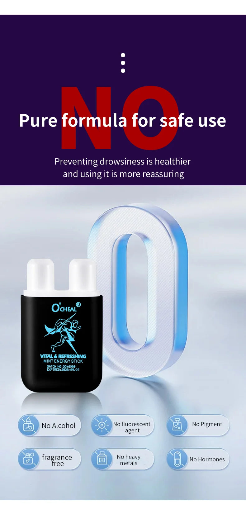O'cheal Double Hole Energy Stick - Mint Scent Inhaler, 3-Pack