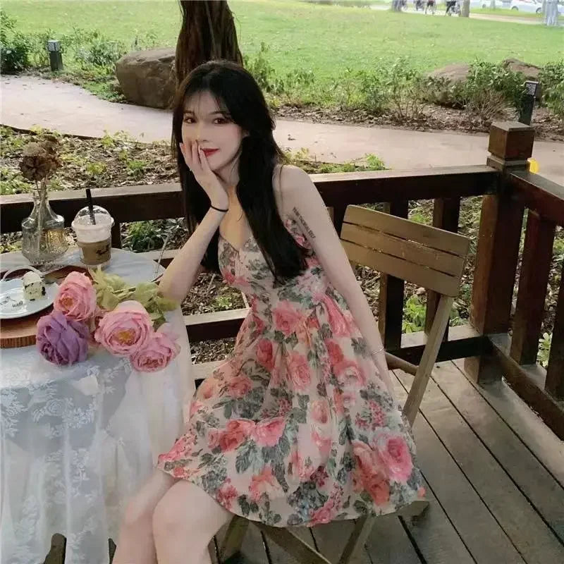 Nice Elegant High-waisted Slimming Floral Tank Dress For Women Spring Summer French Style Petite Mini Dress A- Line Sleeveless