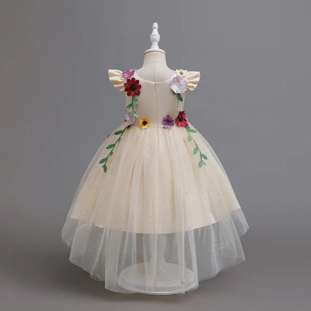 HETISO Princess Dress for Girls Red Christmas Lace Dots Embroidery 3D Flower Formal Party Birthday Gown Kids 2-10 Years