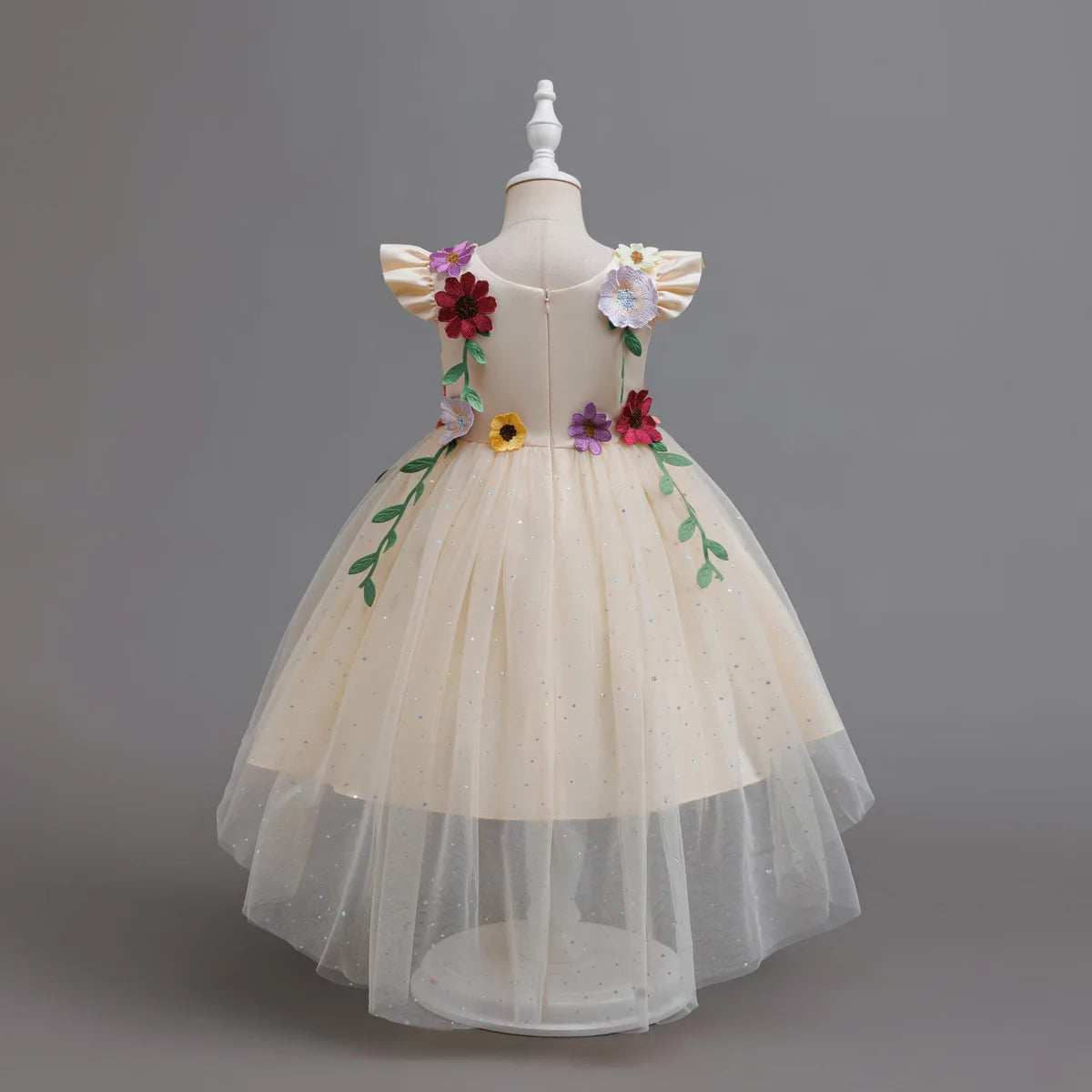 HETISO Princess Dress for Girls Red Christmas Lace Dots Embroidery 3D Flower Formal Party Birthday Gown Kids 2-10 Years
