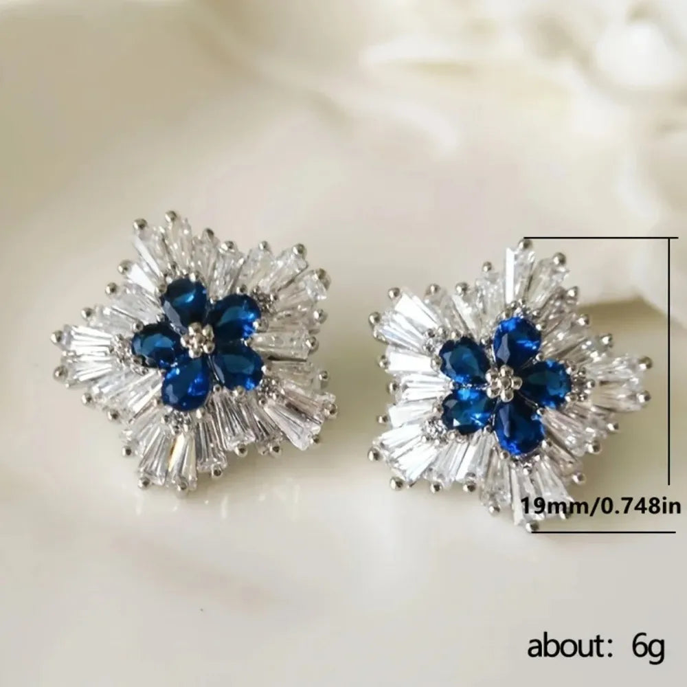 Gorgeous Blue Cubic Zirconia Stud Earrings, Fashion Jewelry for Women, Ideal for Engagement Wedding & Party Occasions