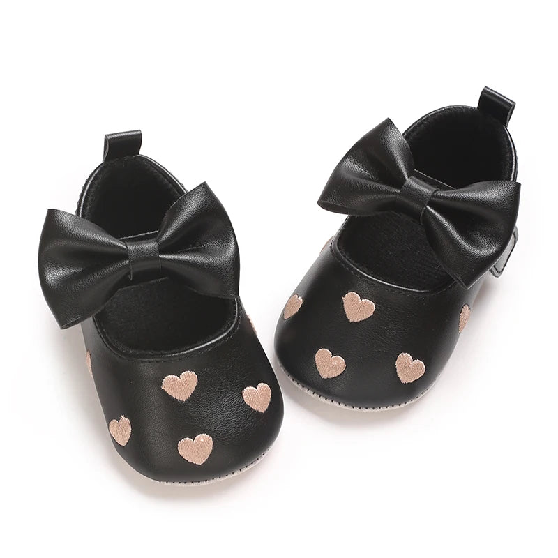 Baby Girl Classic Dress Shoes 0-18M Cute Bow Knot Heart First Walkers Soft Sole Comfortable Newborn Infant
