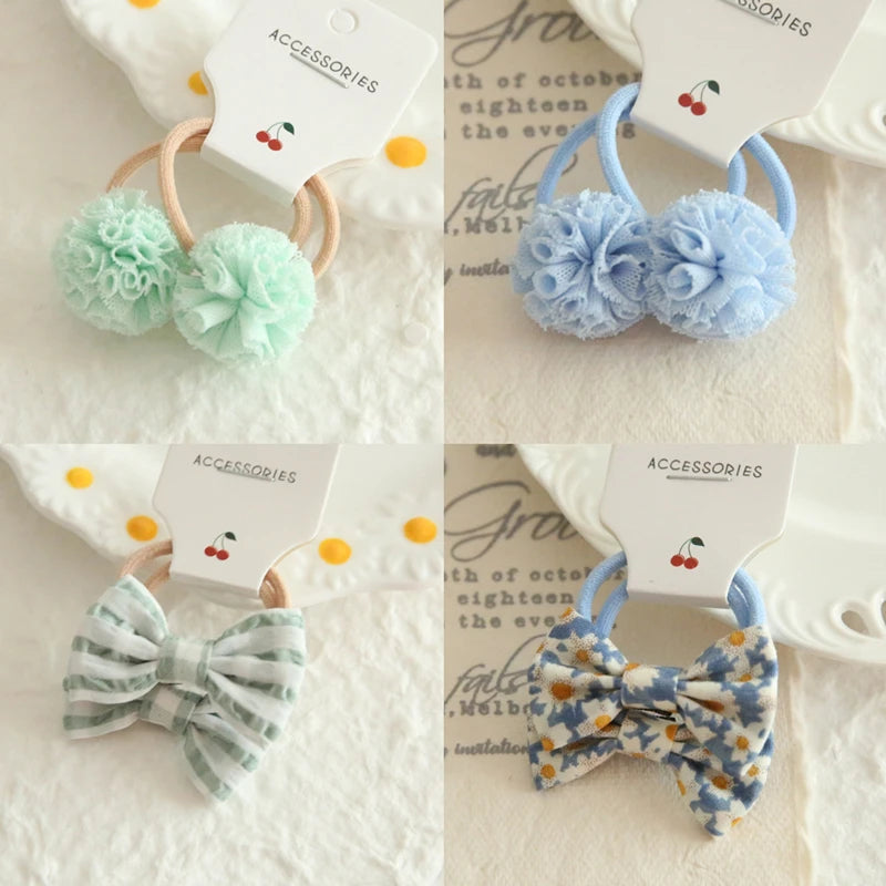 AITOUSHI Girls' Elastic Hair Bow Ties - Cotton Printed Hair Rope