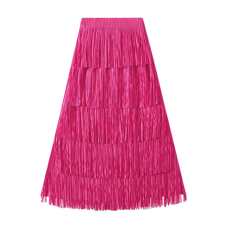 Luxury Multi Solid Colors Pleated Skirt for Women's Large Hem Folds A-line Skirts Female 2025 Loose Fashion Skirts Casual 0666