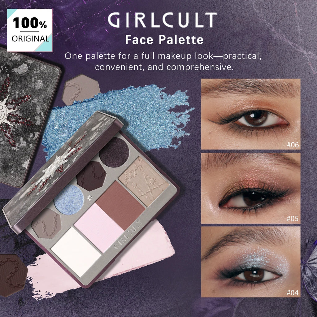 Girlcult Face Palette(04-06),Multi-Purpose,Fine Powder Texture,Smooth & Minimal Fallout,3D Sculpting Effect,Luxury Makeup