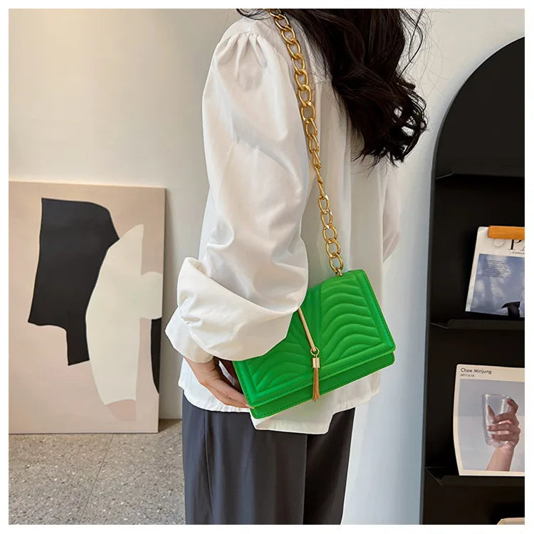 Brand Designer PU Striped Women's Shoulder Bag Fashion Tassel Chain Crossbody Bag Small flap Handbag  2023 Trend