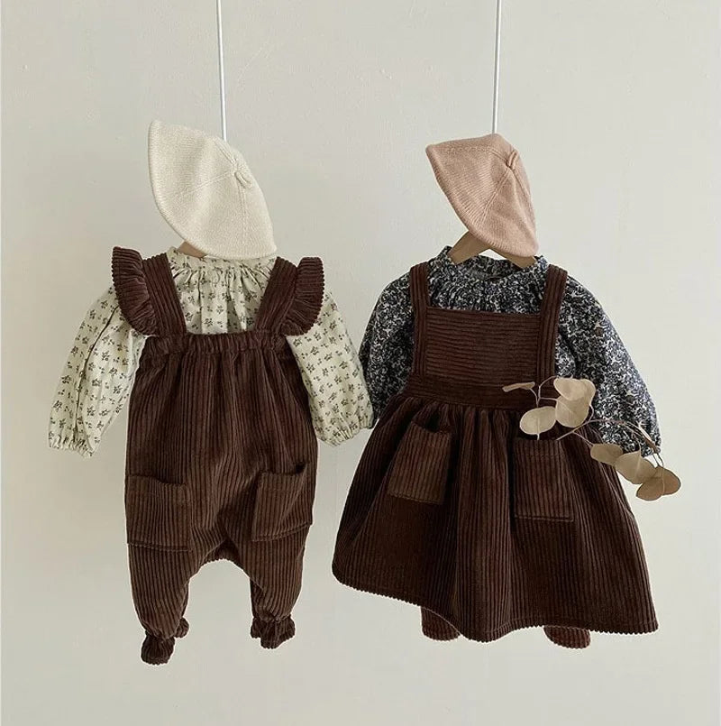 Baby Girls Corduroy Sleeveless A-Line Sundress - Vintage Style