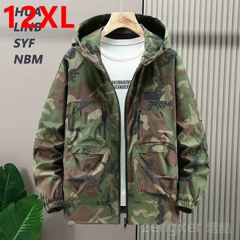 Mens Plus Size Windbreaker Camouflage Jacket Loose Fit For Big And Tall Casual Workwear