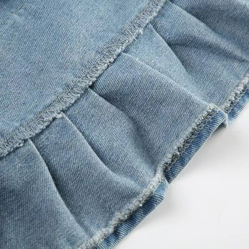 Vintage Lace Up Denim Skirts Women Y2K American Mid Waist All Match Mini Skirts Summer Streetwear Casual Pleated Jeans Skirts