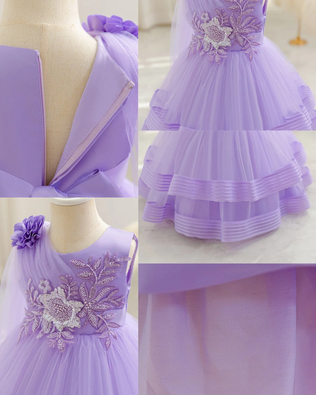 HETISO Flower Wedding Party Dress for Girls Baby Holiday Layered Tulle Ball Gown Toddler Kids Beaded Costume 6M-4 Years