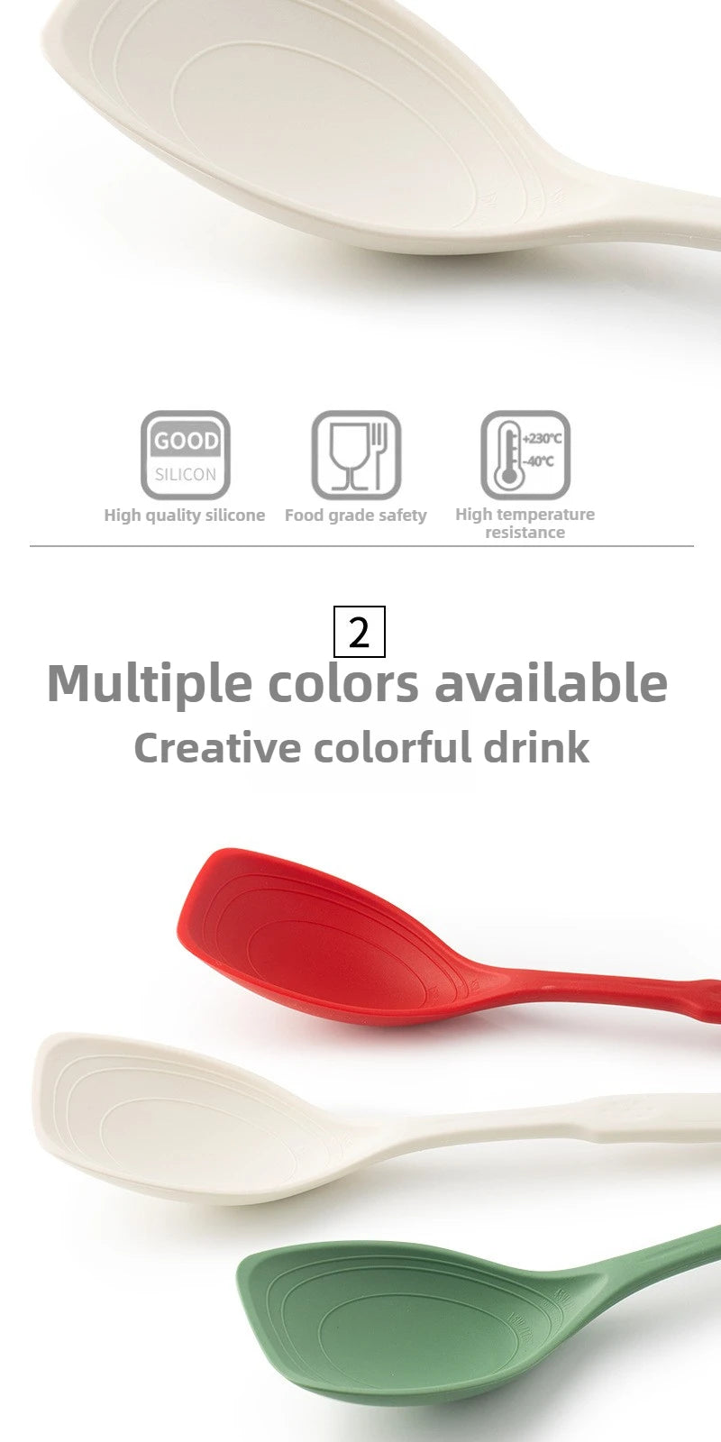 Silicone Cooking Spoon - Heat Resistant Kitchen Utensil 31cm