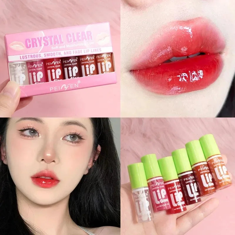 6Pcs Moisturizing Lip Gloss Transparent Lip Oil Hydrating Lip Glaze Lip Plumper Hydrating Make Up Liquid Lipstick Lips Cosmetics