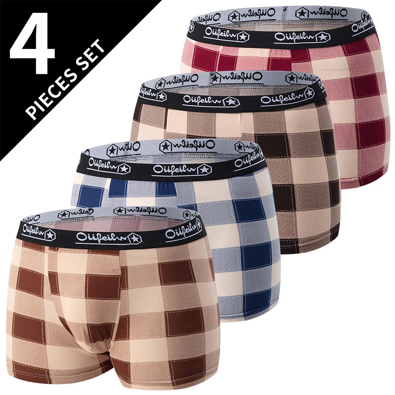 Mens Boxer Briefs 4 Pack Antibacterial Breathable Plus Size Solid Color Underwear For Men EU US Sizes