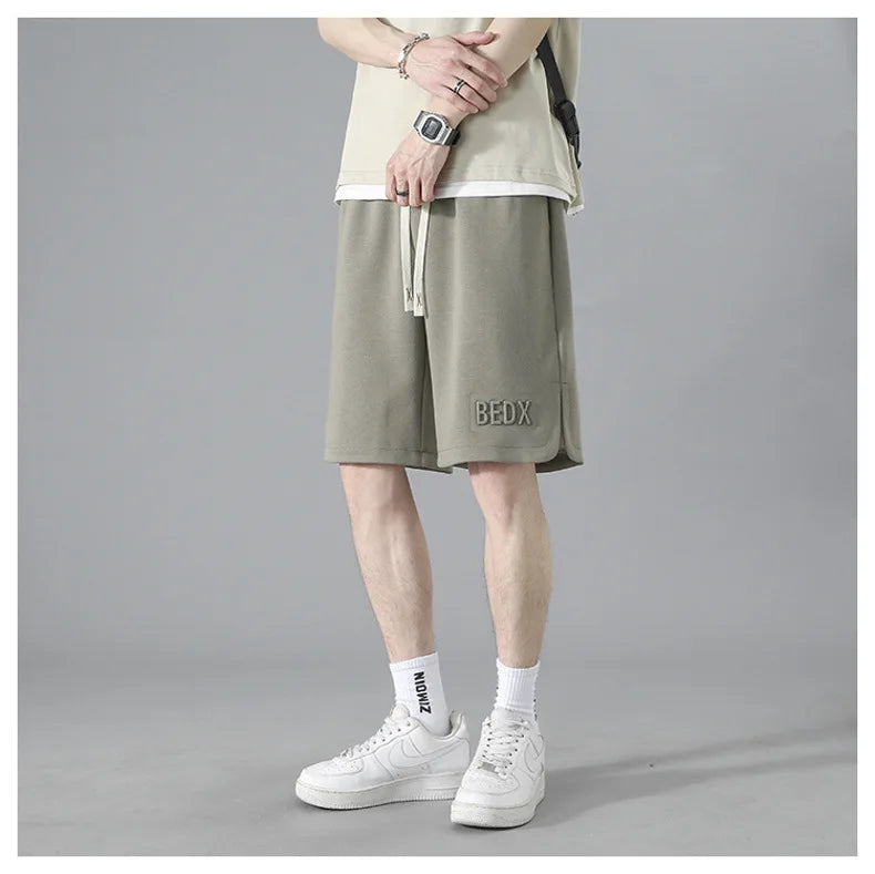 American Style Men's Summer Thin Sporty Loose Fit Casual Shorts Five-Quarter Polyester Fiber Straight Leg Street Style