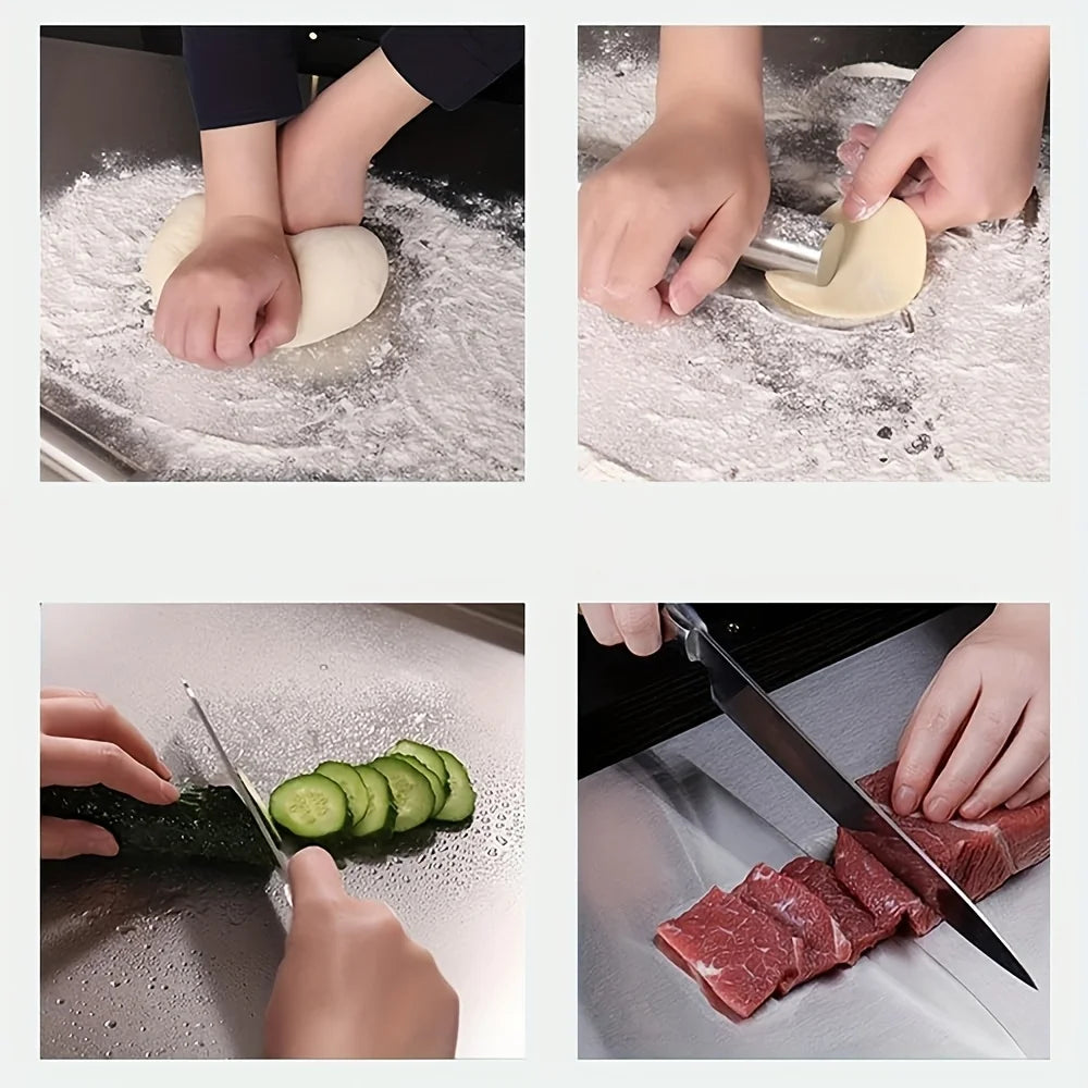 Tabla de Cortar de Acero Inoxidable - Resistente Antideslizante para Carne, Verduras y Repostería | Fácil de Limpiar con Borde de Seguridad