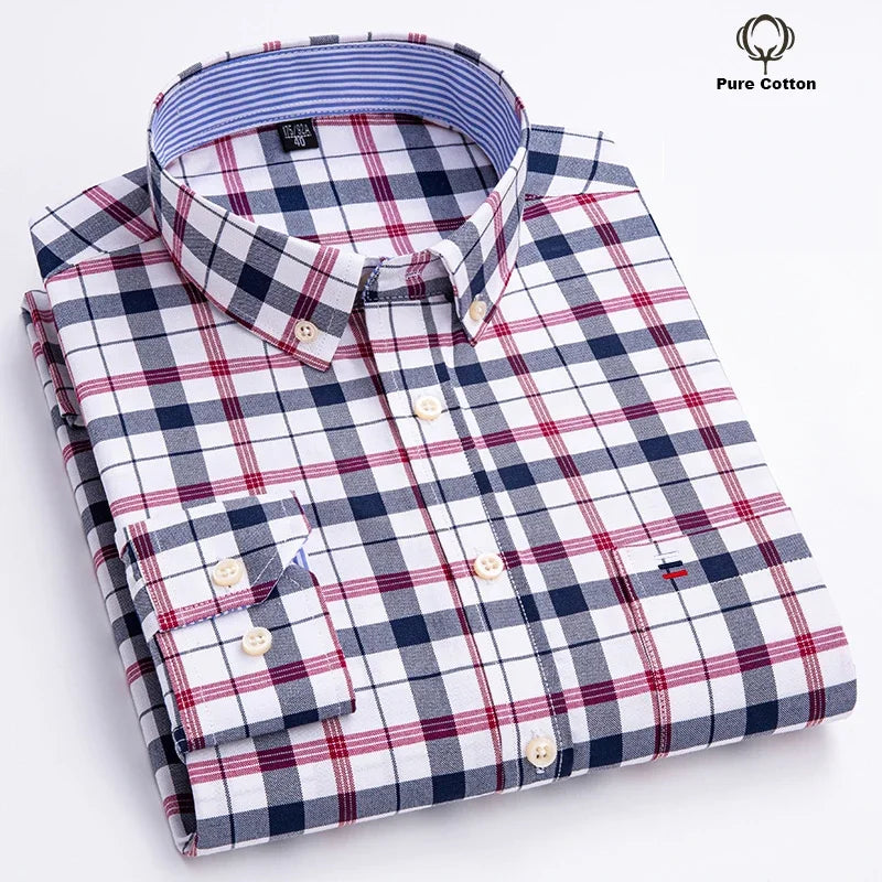 Pure Cotton Oxford Mens Shirt Long Sleeve Casual Plain Solid Regular Fit Classic Dress Shirt For Men