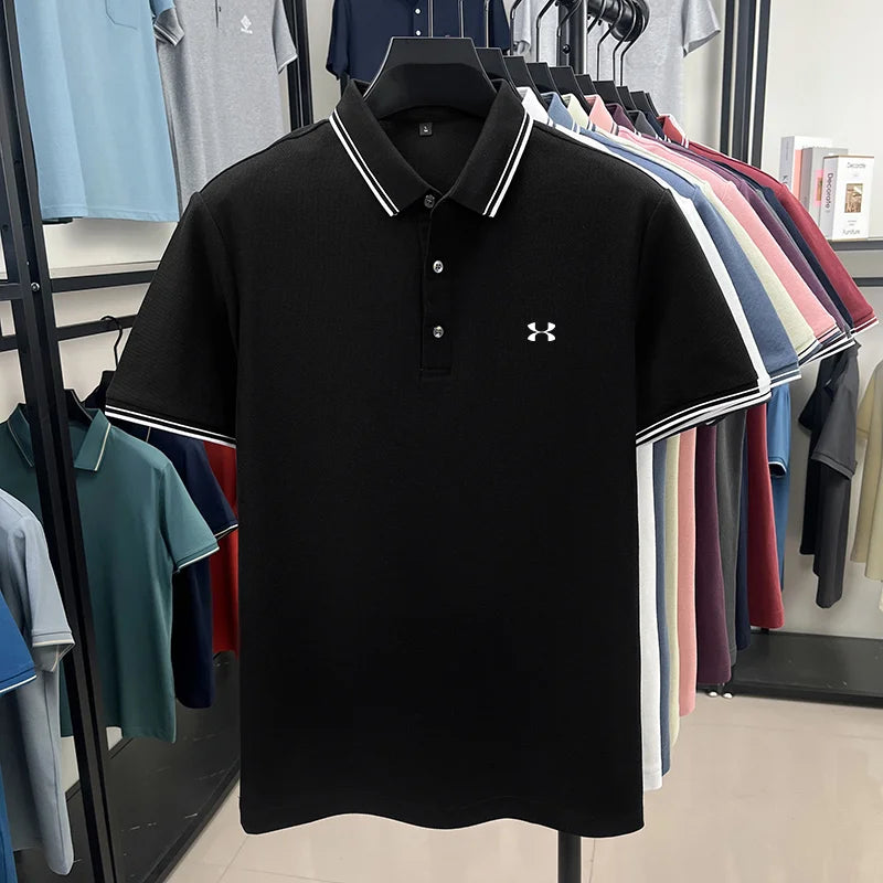 100% cotton men's short sleeved embroidered polo shirt sports brand striped top summer comfortable and breathable casual T-shirt