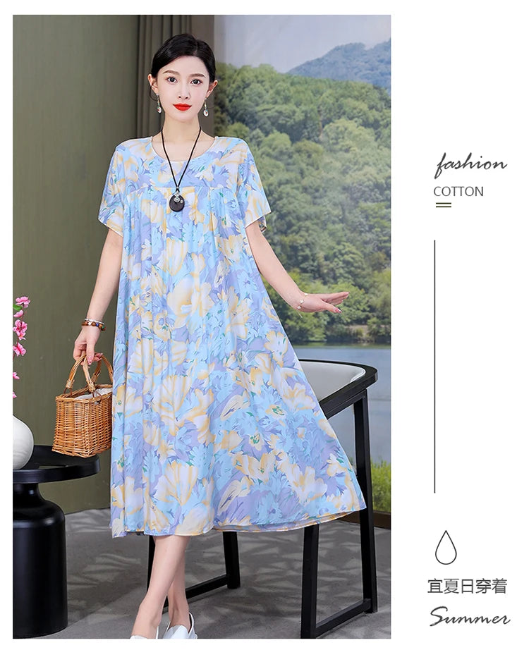 New Fashion Casual Summer Dress For Women Ladies O-Neck Print Short Sleeve Dress plus size Women Clothing