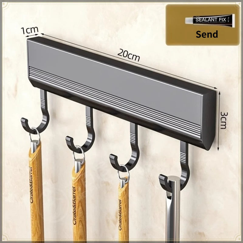 Gancho de cocina sin perforaciones, montaje en pared, organizador de almacenamiento de aluminio, fuerte capacidad de carga, soporte multifuncional para utensilios de cocina