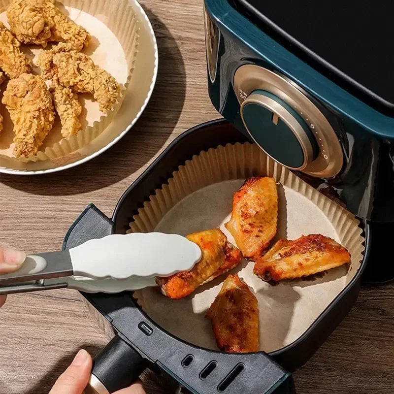 50/30 Piezas Accesorios de Cocina Papel para Freidora de Aire Utensilios de Cocina Desechables Cuadrados Redondos Moldes para Repostería Bandeja para BBQ Almohadilla Antiadherente