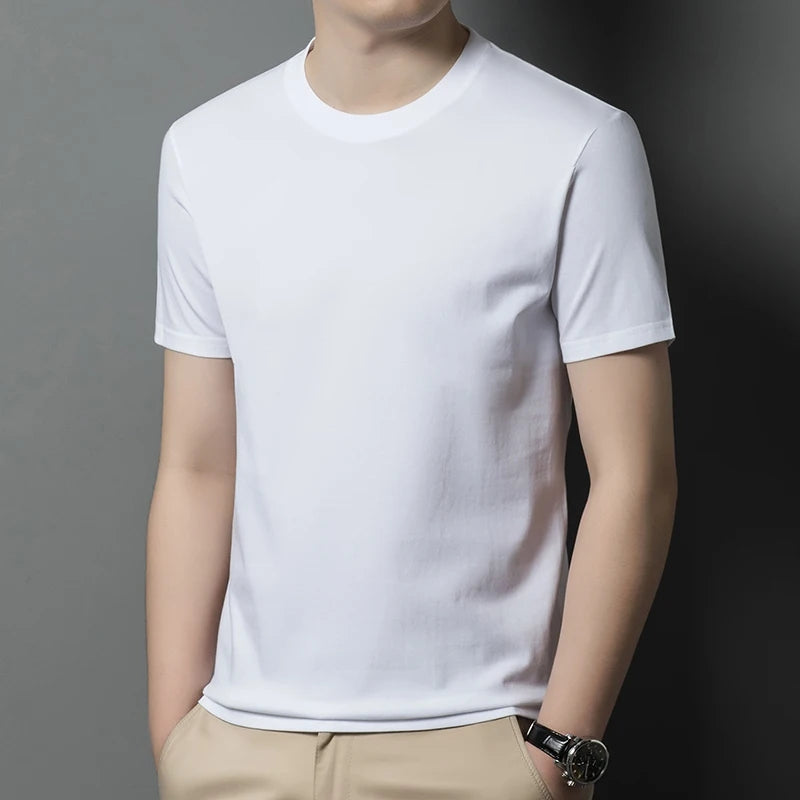2026 Men's Pure Cotton T-shirt Men's New Round Neck Solid Color Base Shirt Summer Thin Loose Trendy Half Sleeved Top