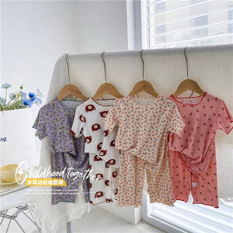 Girls Sweet Summer Style 2PCS SETS kids' sets and outfits Roupas Infantil Menina Short Sleeve T-Shirt and Shorts
