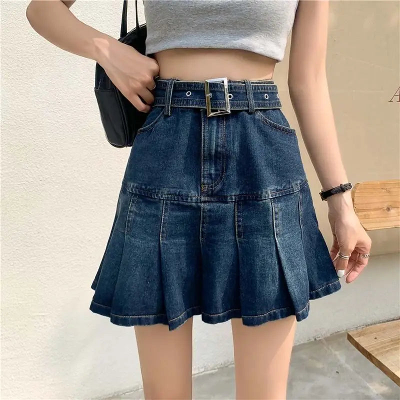 Spicy Girl Denim Half Skirt Women's Summer 2026 INS New Korean Retro High Waist Slim A-Line Pleated Short Skirt Trendy