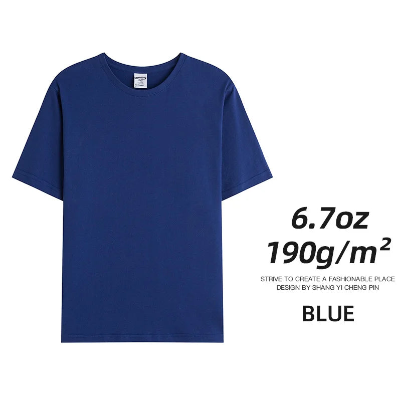 6.7Oz 190Gsm Combed Cotton Tees Tshirts Mens Solid Tops Woman Male Custom Team Uniform Class Clothes Summer Brand Customization