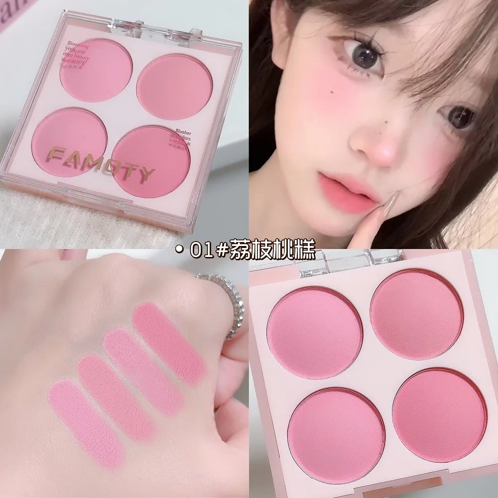 Matte Blush Powder Set 4 Colors For Warm Tone Cheeks Brightening Radiance For All Skin Tones