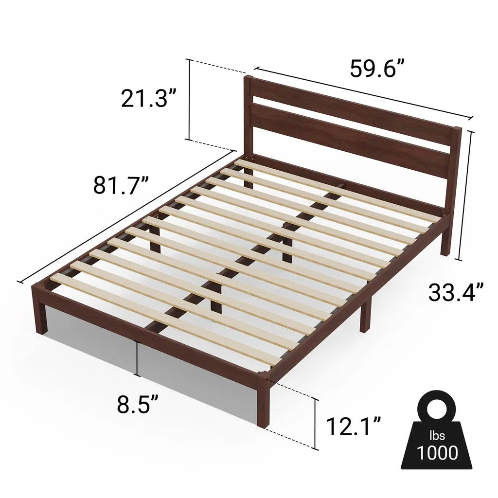 Wood Platform Bed Frame with Headboard, Noise Free Storage, No Box Spring, Easy Assembly, Walnut Queen, Customized