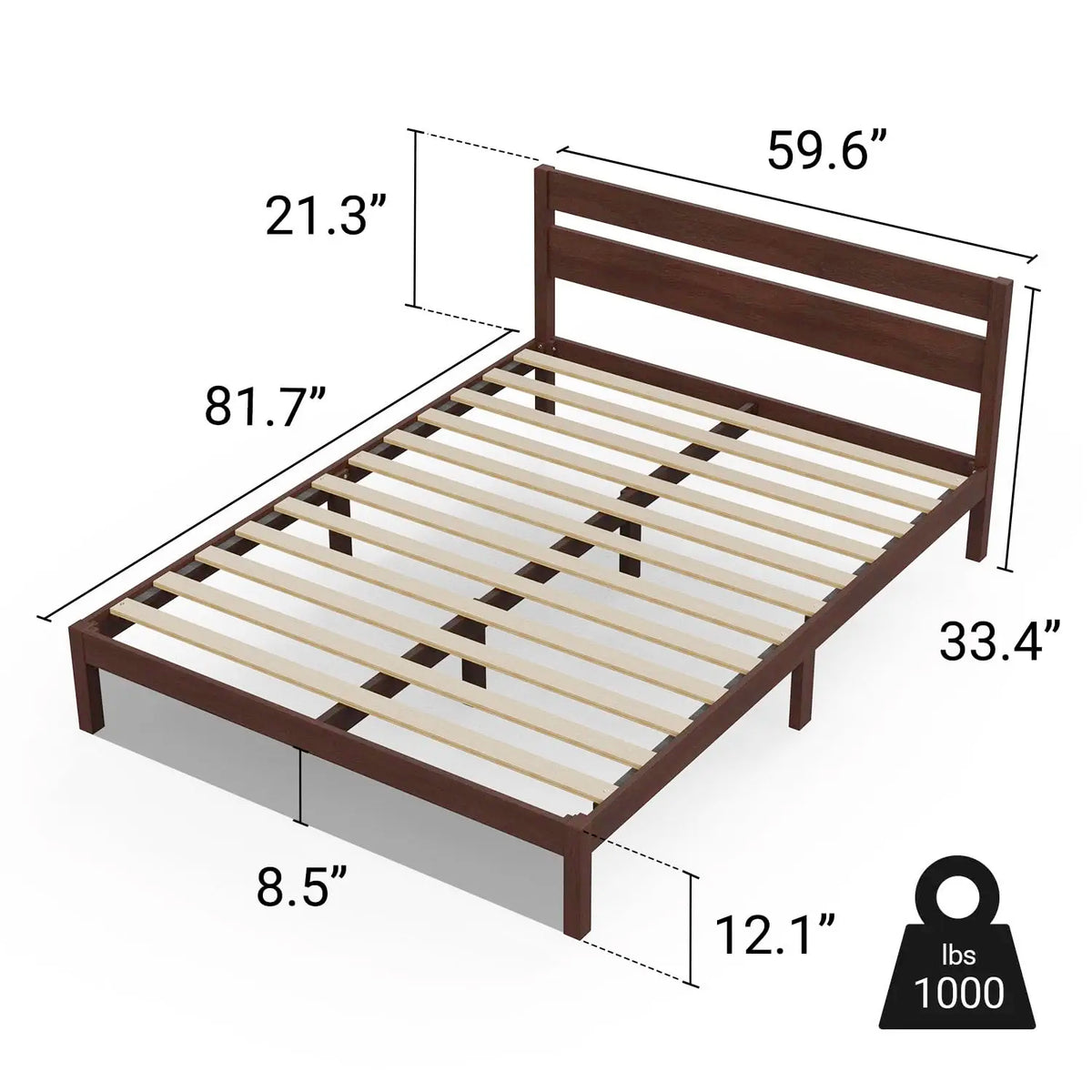 Wood Platform Bed Frame with Headboard, Noise Free Storage, No Box Spring, Easy Assembly, Walnut Queen, Customized
