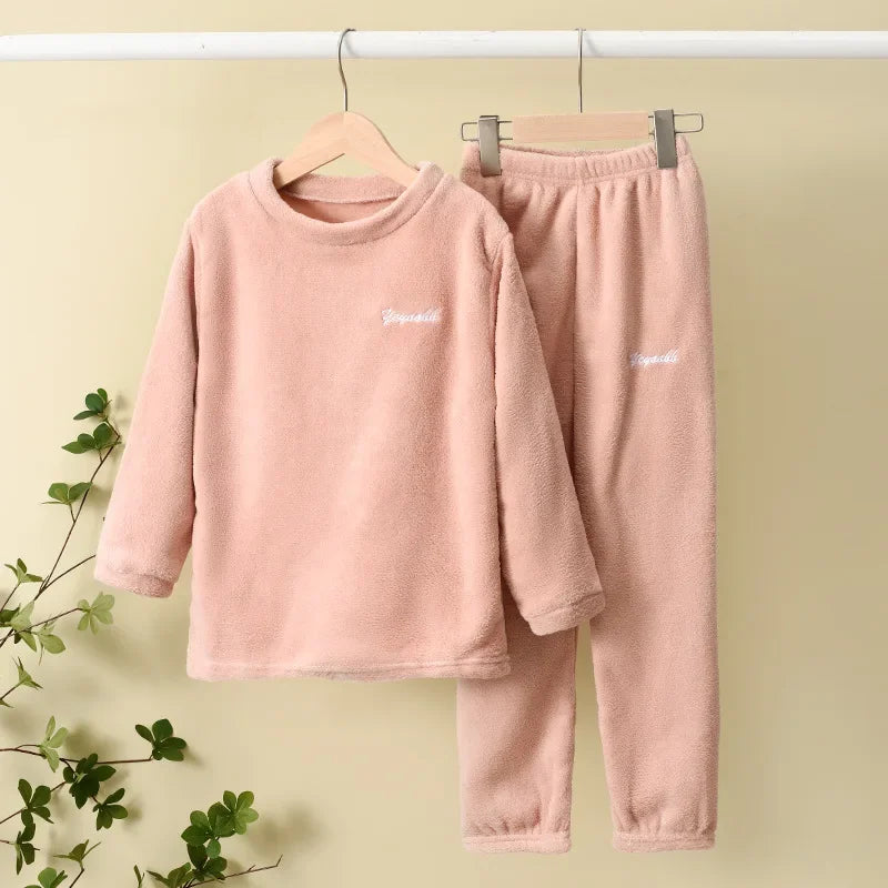 2PCS/set BoyGirl Kids Fall Winter Sleepwear Toddler Child Baby Coral Fleece Warm Sweatshirt Pant Set Flannel Pajama Pullover Top