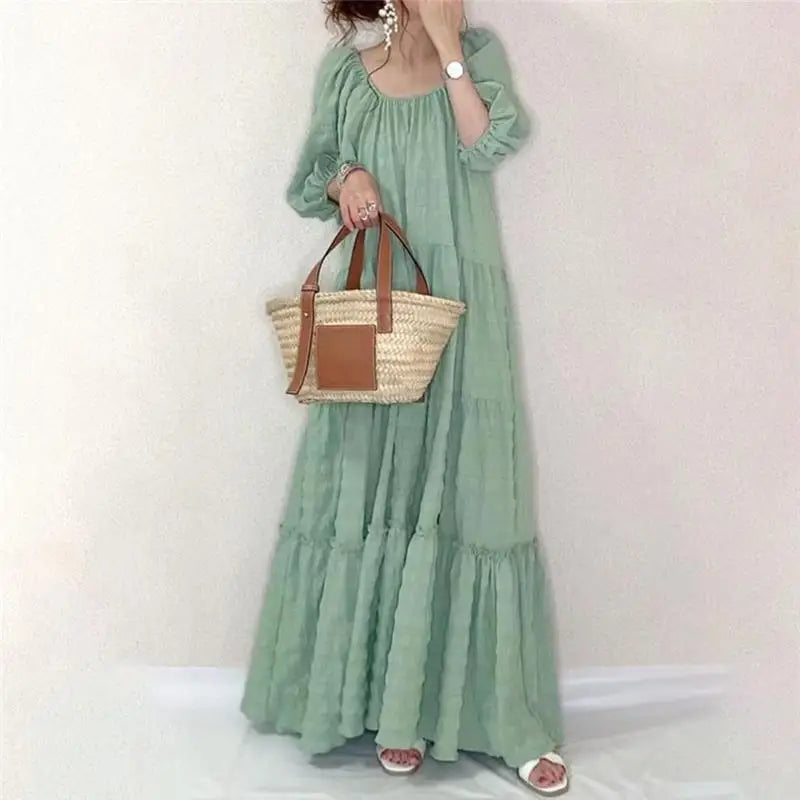 Fairy Tale Slimming Long Skirt Dress Super Fairy Big Swing Skirt Women's Fashion Summer City Walk High Collar Long Sleeve Dress