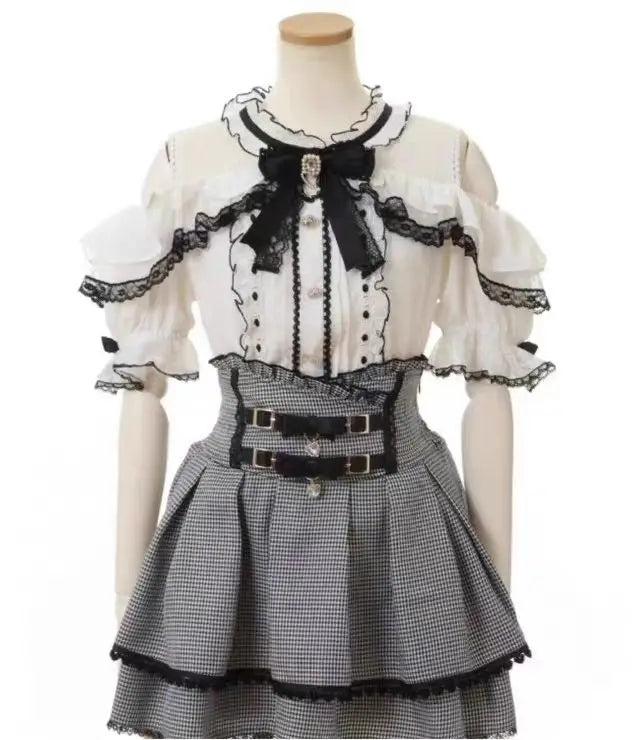 Sweet Lolita Jirai Kei High Waist Skort - Double Bow Buckle Short Skirt for Women Japanese Y2K Kawaii Fashion Summer Casual
