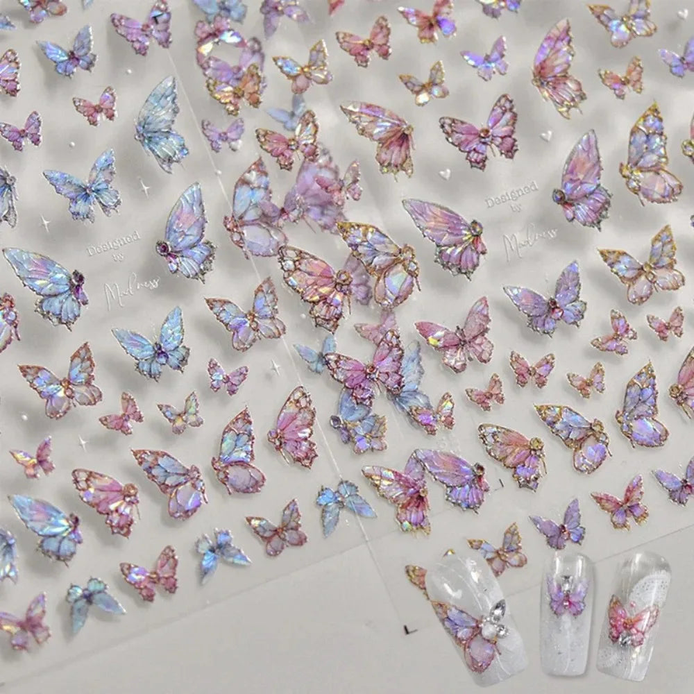 1pcs 5D Luxury Kawaii Butterfly Nail Stickers Japanese Glitter Shell Aurora Nail Art Decorations Decals DIY Manicure Slider Foil